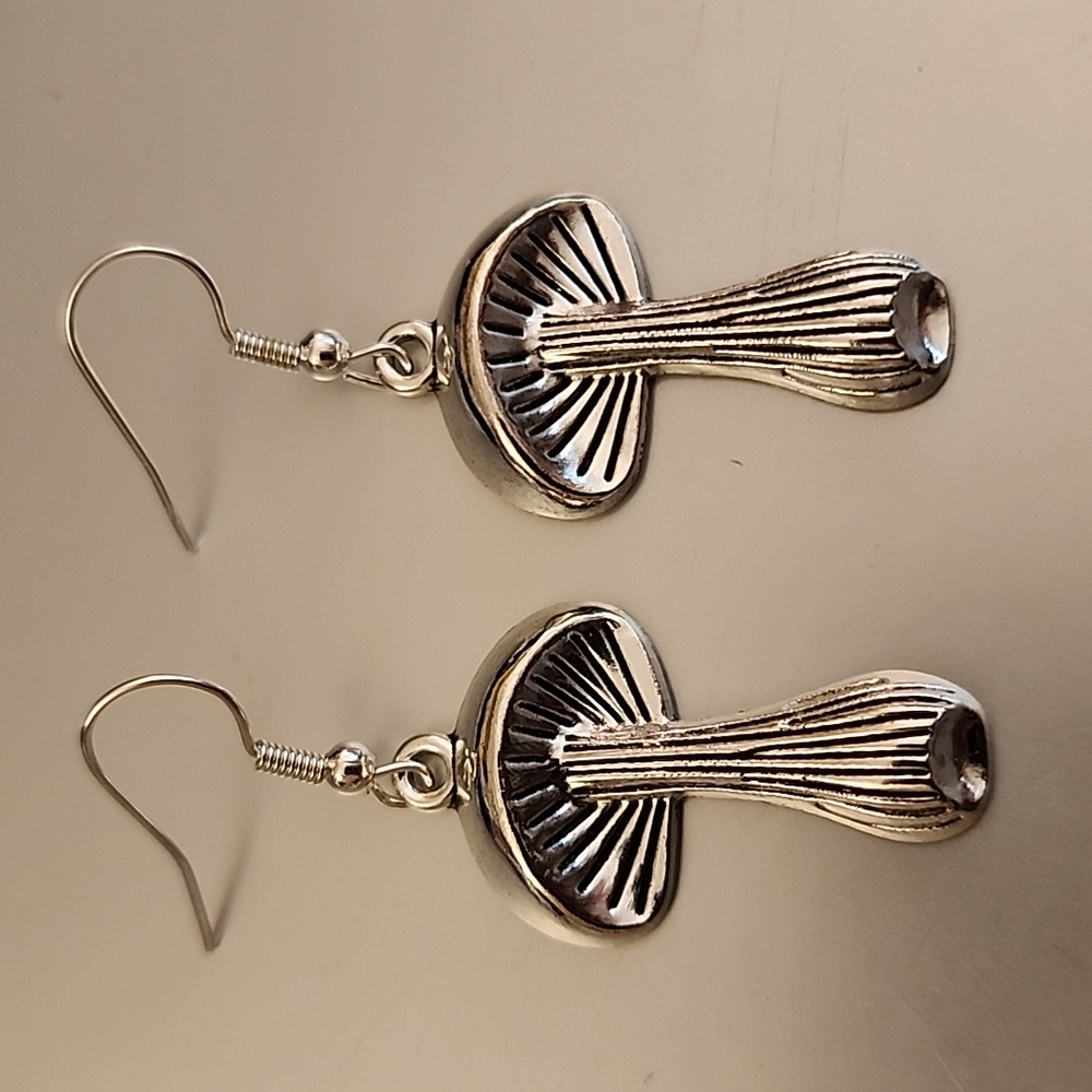 Fairy Garden Mushroom,Lattice Silver,  Earrings,